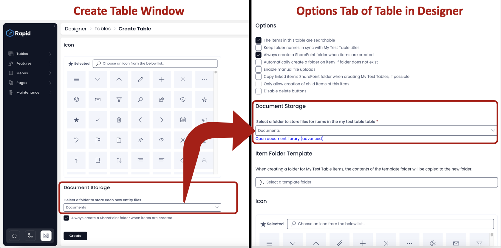 Create Table And Options Document Storage Comparison