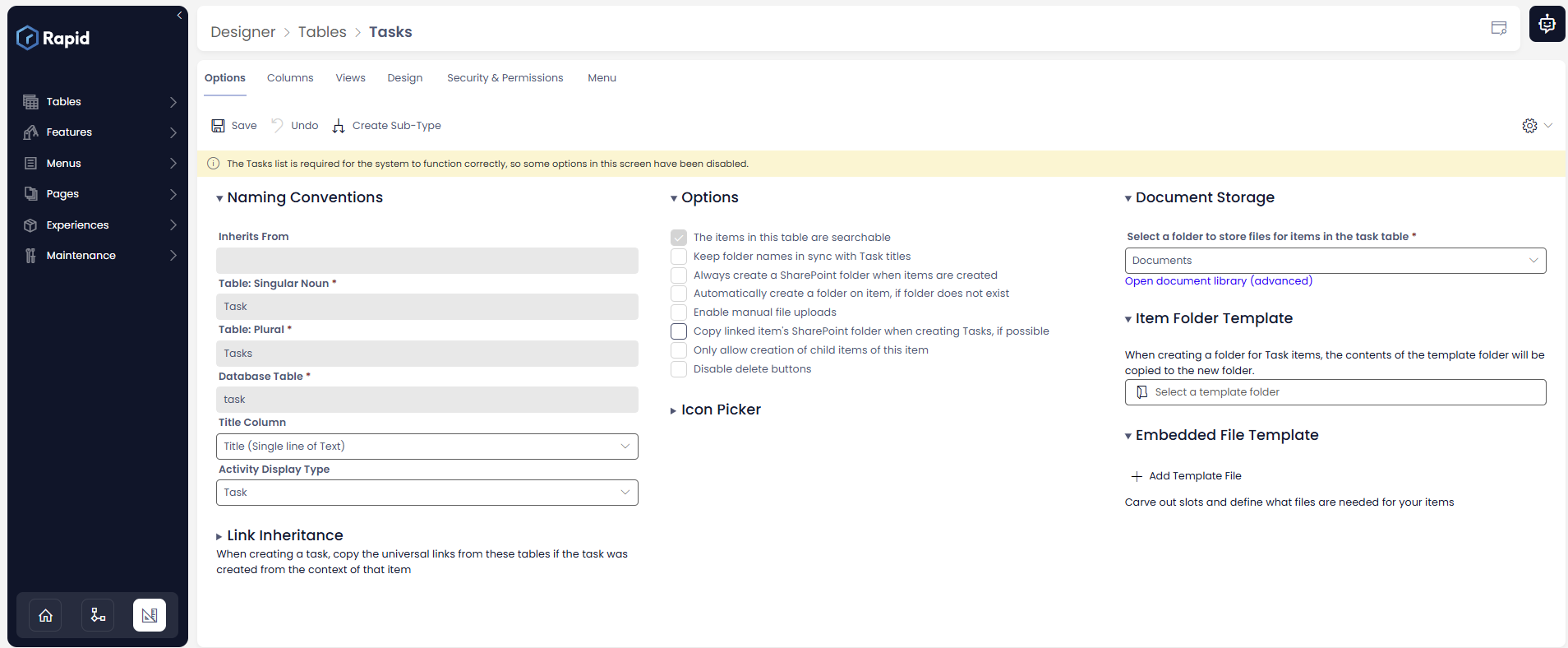 Options tab content