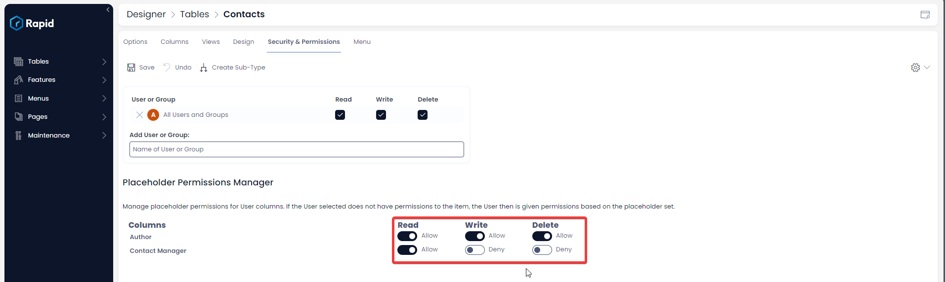 Toggle Permissions