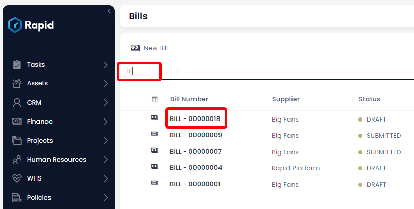 Locate Desired Bill