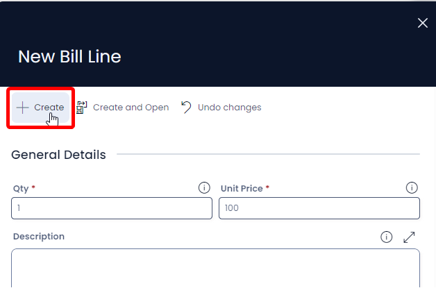 Press Create Bill Line